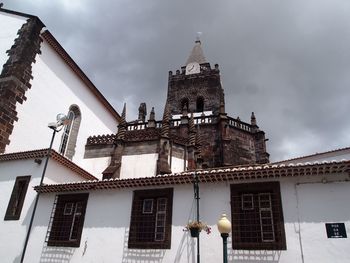 Low angle view of temple against sky in city