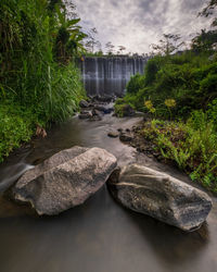 Water flowing through rocks