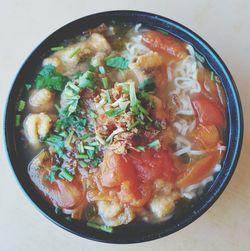 Close-up of soup in bowl on table