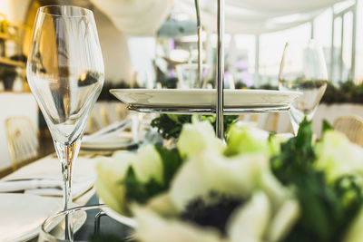 Close-up of wine in glass on table