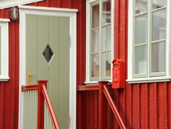 Red door of building