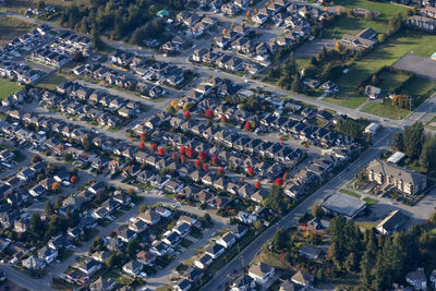 High angle view of street amidst buildings in city