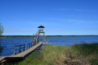 Scenic view of sea against blue sky