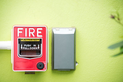 Close-up of fire alarm