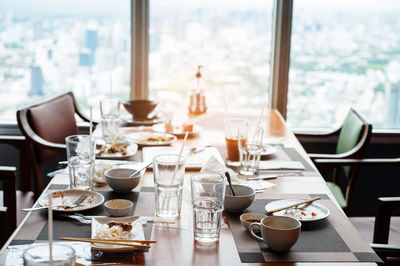 High angle view of place setting on table