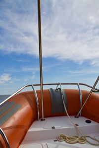 Low angle view of ship in sea against sky