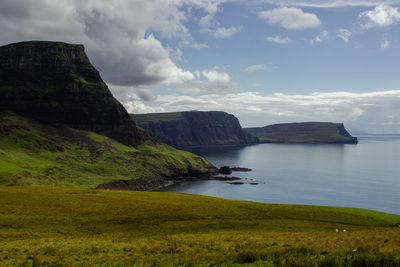 Ocean coast panoramic at neist point lighthouse, scotland, united kingdom