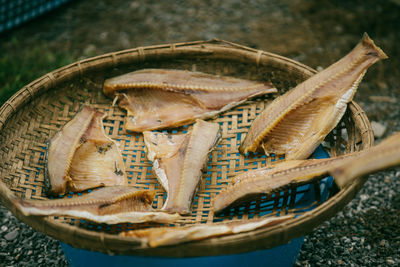 High angle view of fish in basket