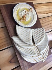 High angle view of breakfast on table