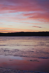 Scenic view of lake at sunset