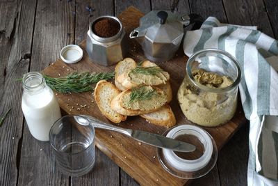 High angle view of food on table