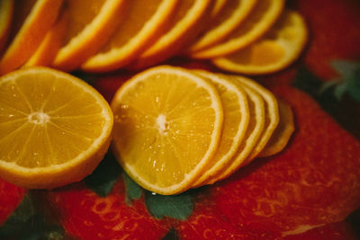 Close-up of orange slices on table