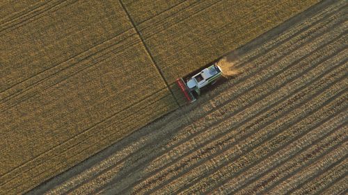 High angle view of tractor on field