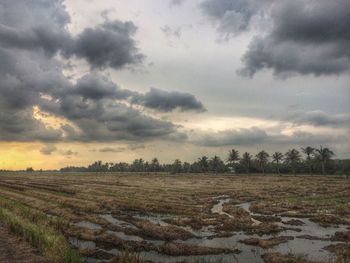 Scenic view of landscape against cloudy sky
