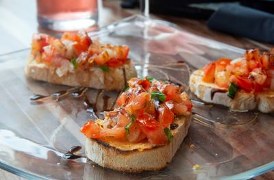 Close-up of served food in plate caprese