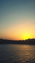 Scenic view of sea against clear sky during sunset