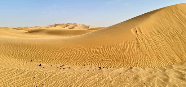 Sand dunes in desert against sky