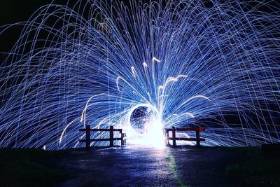 Illuminated wire wool at night