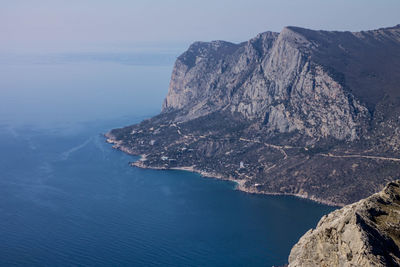 Aerial view of sea and mountains