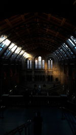 Interior of illuminated railroad station