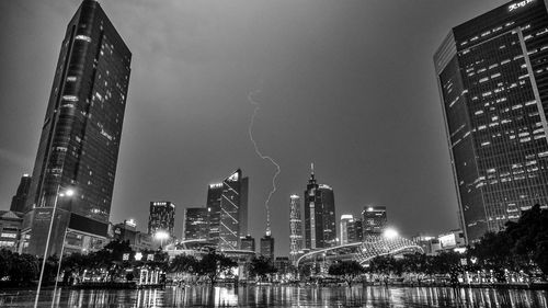 River against illuminated buildings