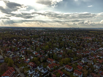 High angle view of townscape against sky