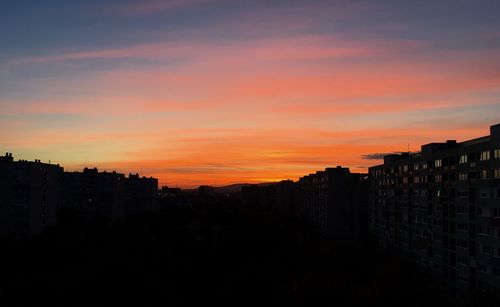 Cityscape against sky during sunset