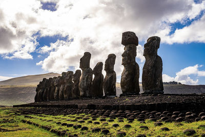 Rock formations on landscape against sky
