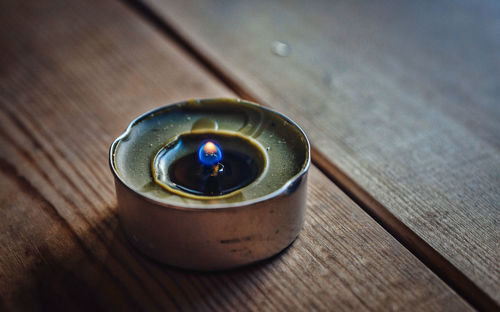 High angle view of candles on table