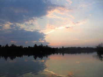 Scenic view of lake against sky during sunset