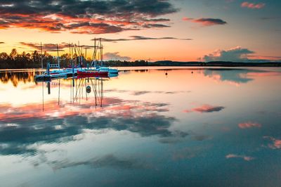 Scenic view of lake against sky at sunset