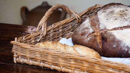 Close-up of wicker basket on table