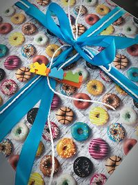 High angle view of cupcakes on table