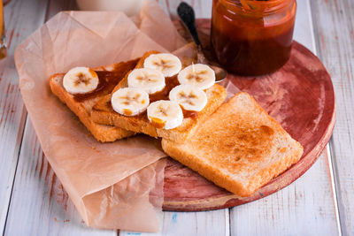 High angle view of breakfast on table