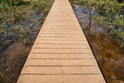 High angle view of wooden pier over lake