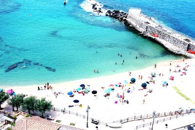 High angle view of people on beach