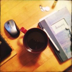 Close-up of coffee cup on table