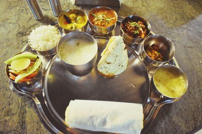 High angle view of food on table