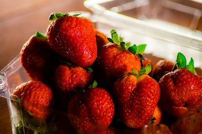 Close-up of strawberries on table