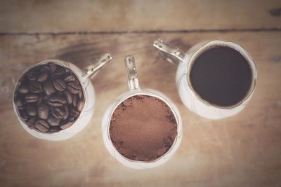 High angle view of coffee cup on table