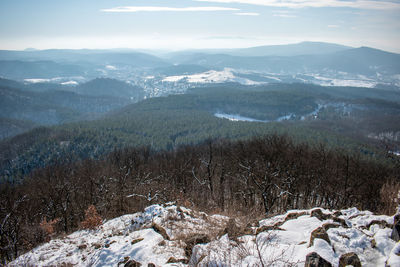 Scenic view of snowcapped mountains against sky