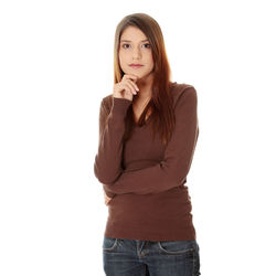 Portrait of a beautiful young woman over white background
