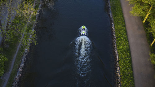 High angle view of boat in lake