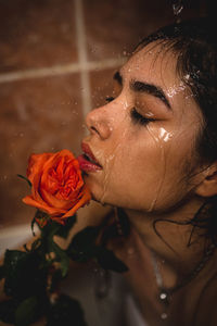 Close-up of wet rose