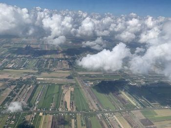 High angle view of land against sky