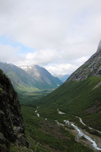 Scenic view of mountains against cloudy sky