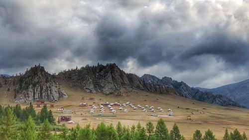 Panoramic view of landscape and mountains against sky