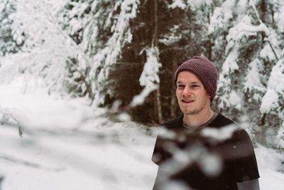 Close-up of man outdoors during winter