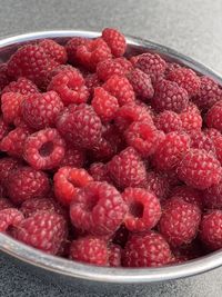 Close-up of raspberries in bowl