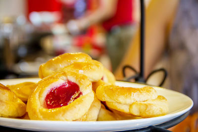 Close-up of fruits in plate on table